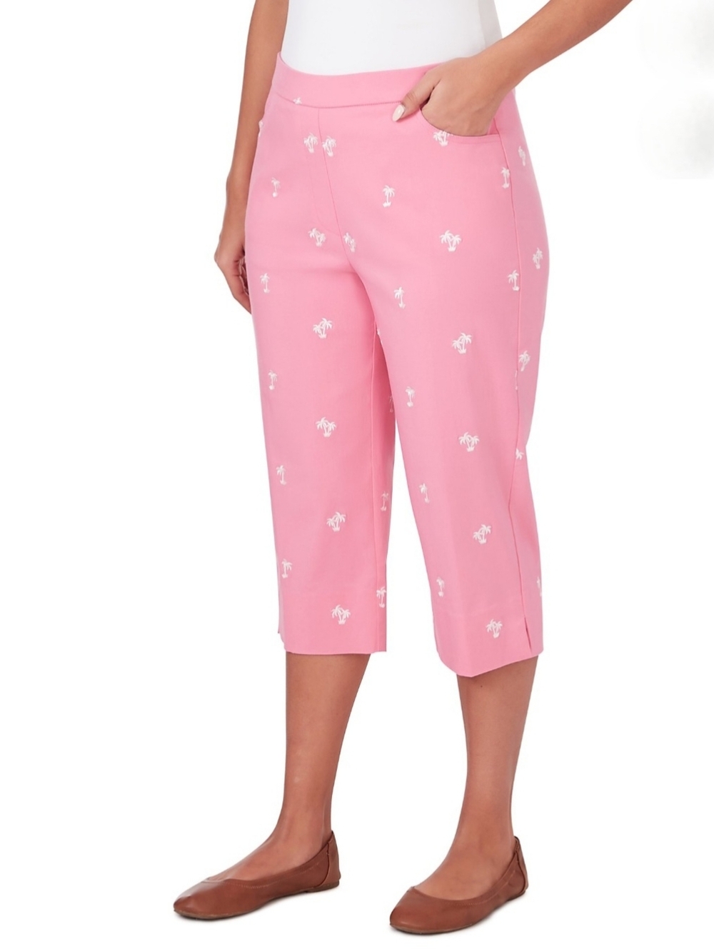 Alfred Dunner Allure Miami Beach Pink Palm Tree Clam Digger Capri Pants Size 6P - Picture 4 of 17